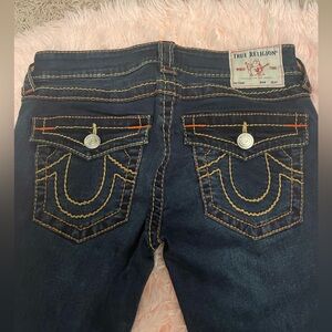 True Religion Women's Dark Indigo Skinny Jeans with Contrast Stitching